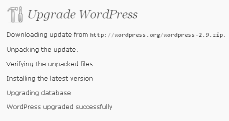 Upgrade WordPress screen 2