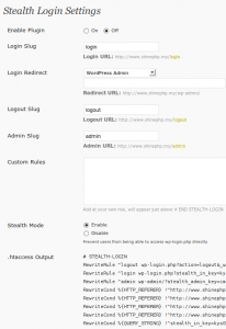 Stealth Login WordPress Plugin Settings