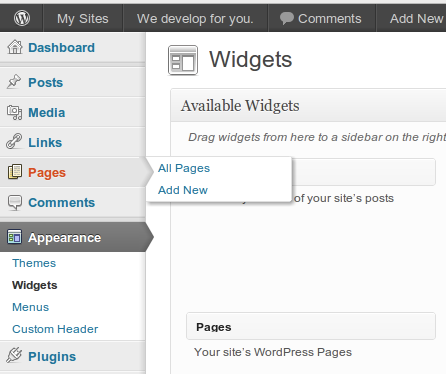 WordPress 3.3 dashboard menu